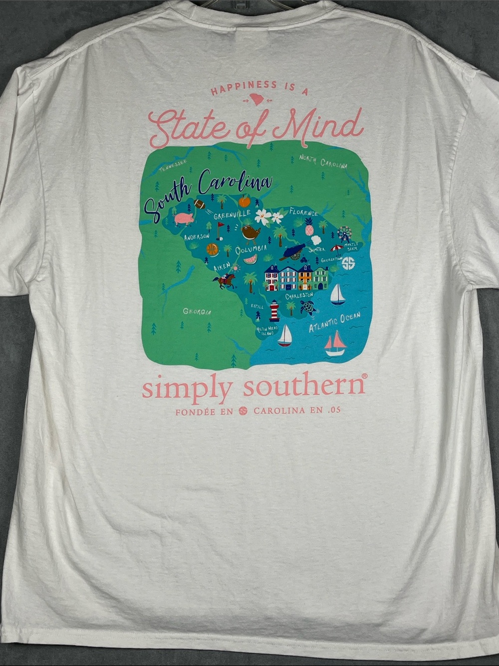 Simply Southern Women's White South Carolina Graphic Tee - Pink & Green XL